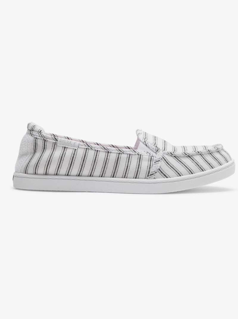 Roxy Minnow Slip-On Shoes White/Black Pinstripe | SDRFG-3627