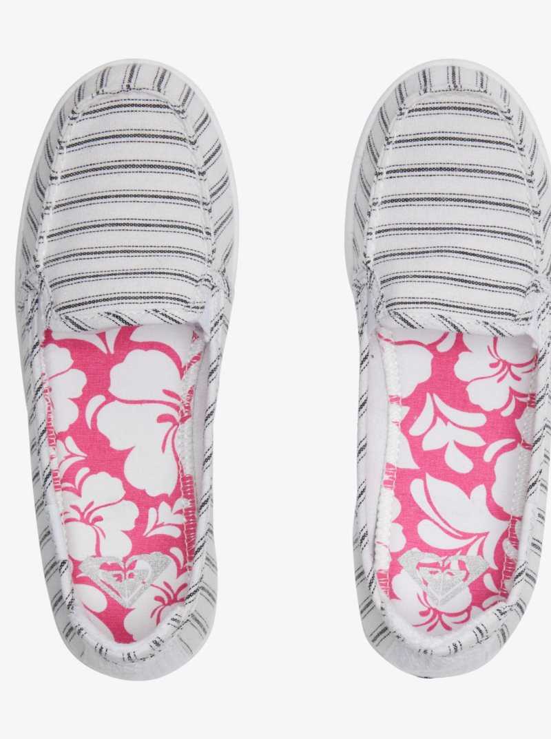 Roxy Minnow Slip-On Shoes White/Black Pinstripe | SDRFG-3627