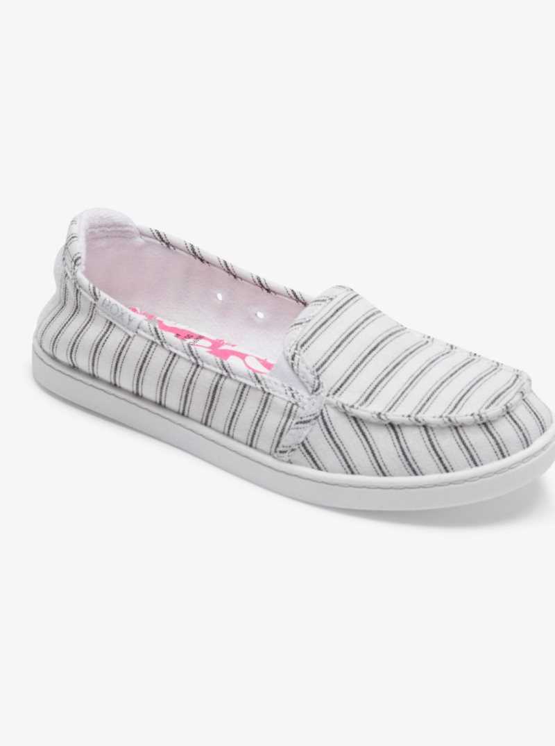 Roxy Minnow Slip-On Shoes White/Black Pinstripe | SDRFG-3627