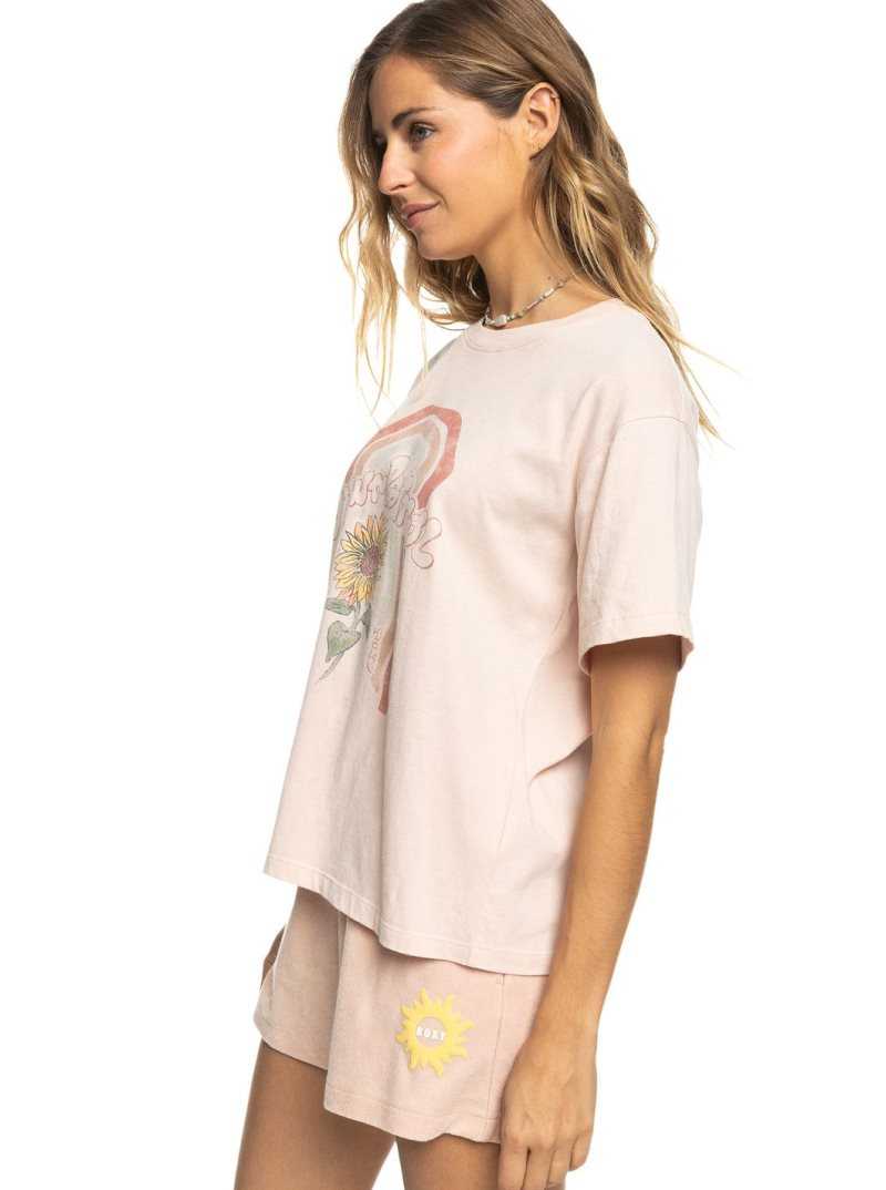 Roxy Moonlight Sunset A Oversized Boyfriend T-Shirt Peach Whip | JQMZX-0597