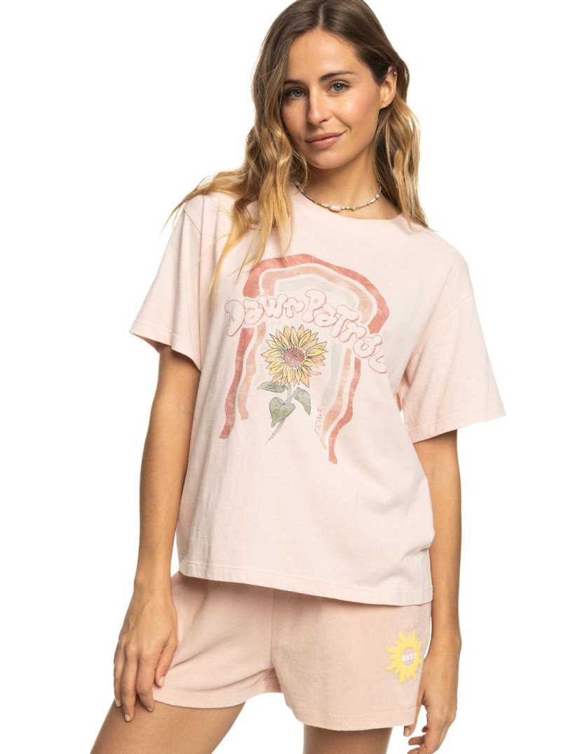 Roxy Moonlight Sunset A Oversized Boyfriend T-Shirt Peach Whip | JQMZX-0597