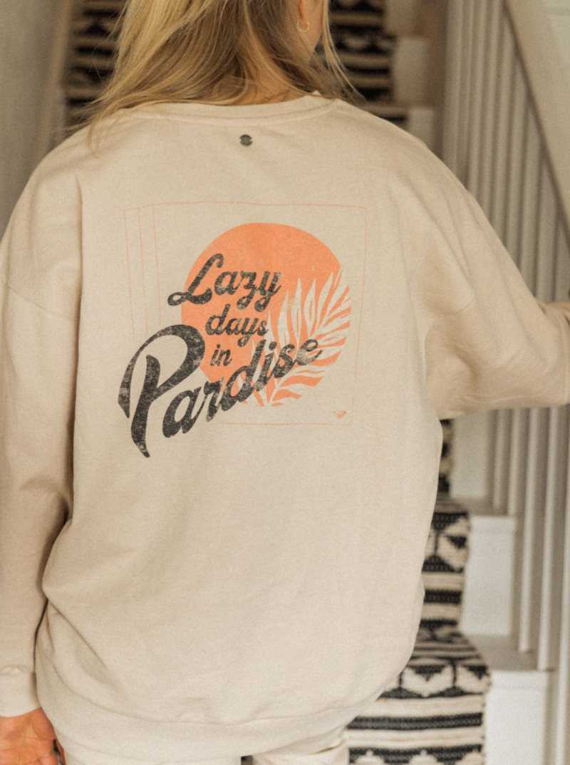 Roxy Morning Hike Crewneck Boyfriend Sweatshirt Tapioca | JTNAK-0974