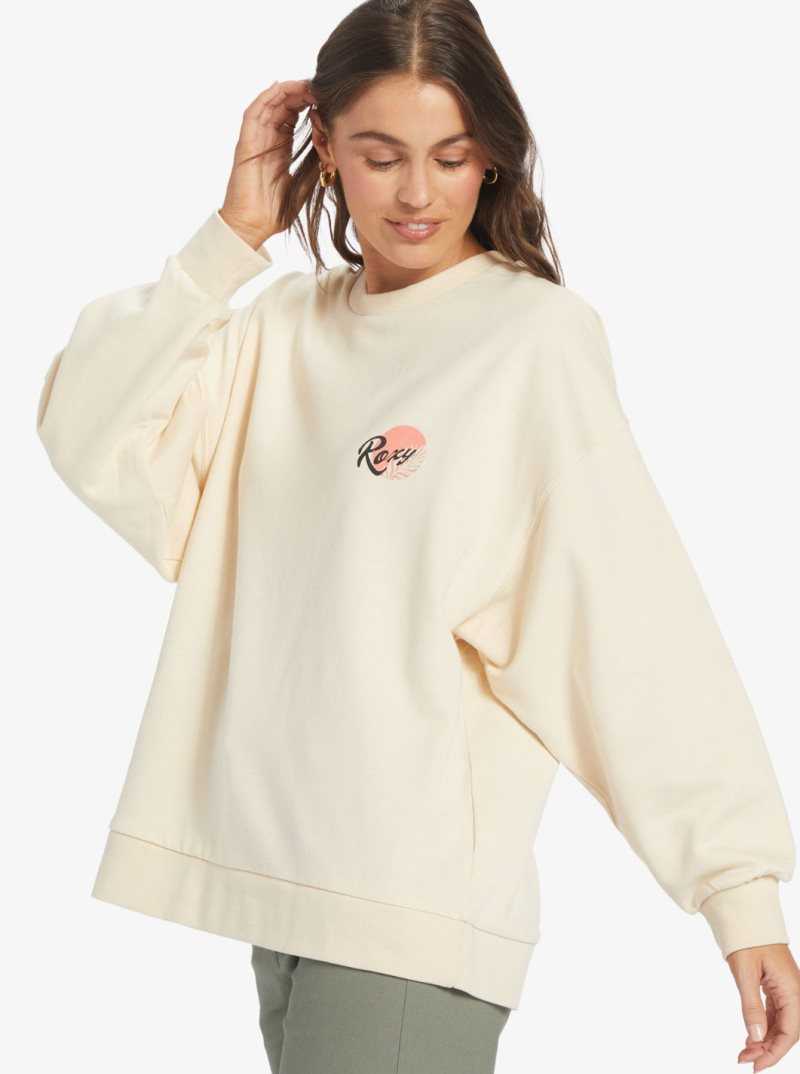 Roxy Morning Hike Crewneck Boyfriend Sweatshirt Tapioca | JTNAK-0974