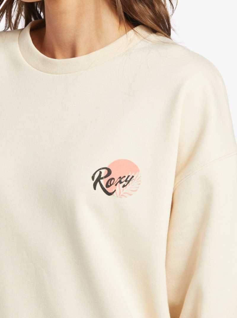 Roxy Morning Hike Crewneck Boyfriend Sweatshirt Tapioca | JTNAK-0974