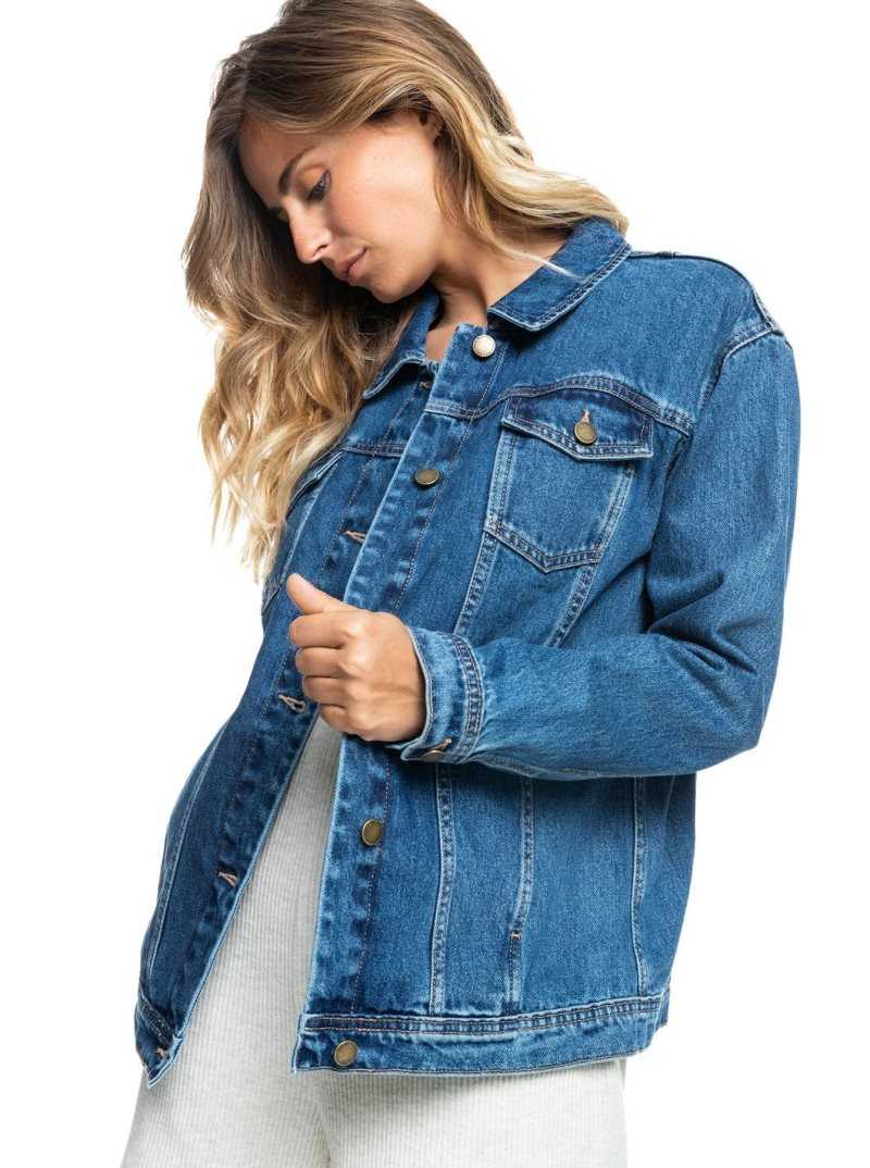 Roxy Mountain Roads Denim Jacket Medium Blue | FPGAD-1643