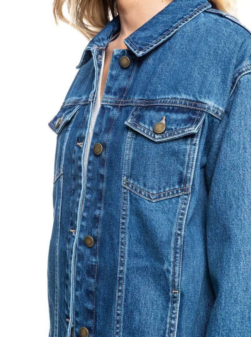 Roxy Mountain Roads Denim Jacket Medium Blue | FPGAD-1643