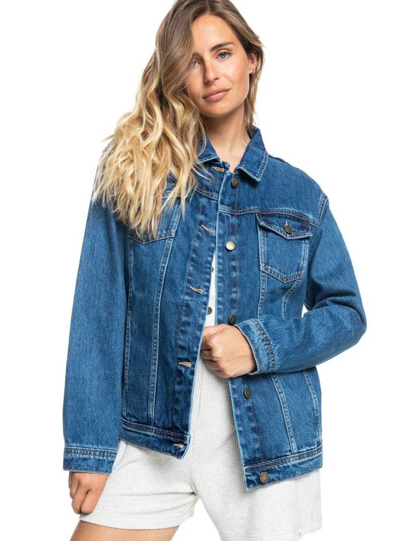 Roxy Mountain Roads Denim Jacket Medium Blue | FPGAD-1643