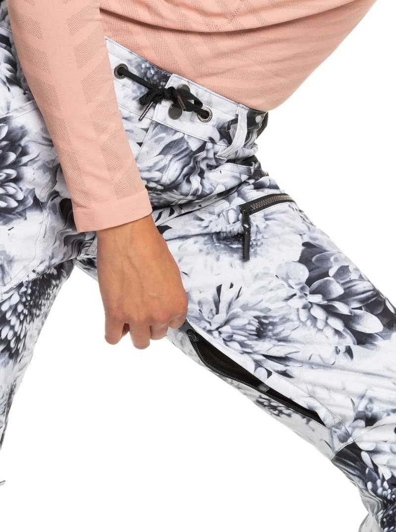 Roxy Nadia Printed Insulated Snow Pants Bright White Future Flower | JUDKZ-5289