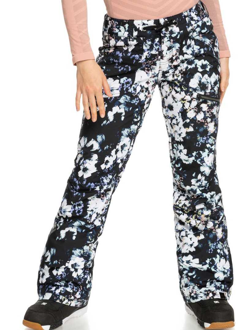 Roxy Nadia Printed Insulated Snow Pants True Black Black Flowers | RHMJK-0864