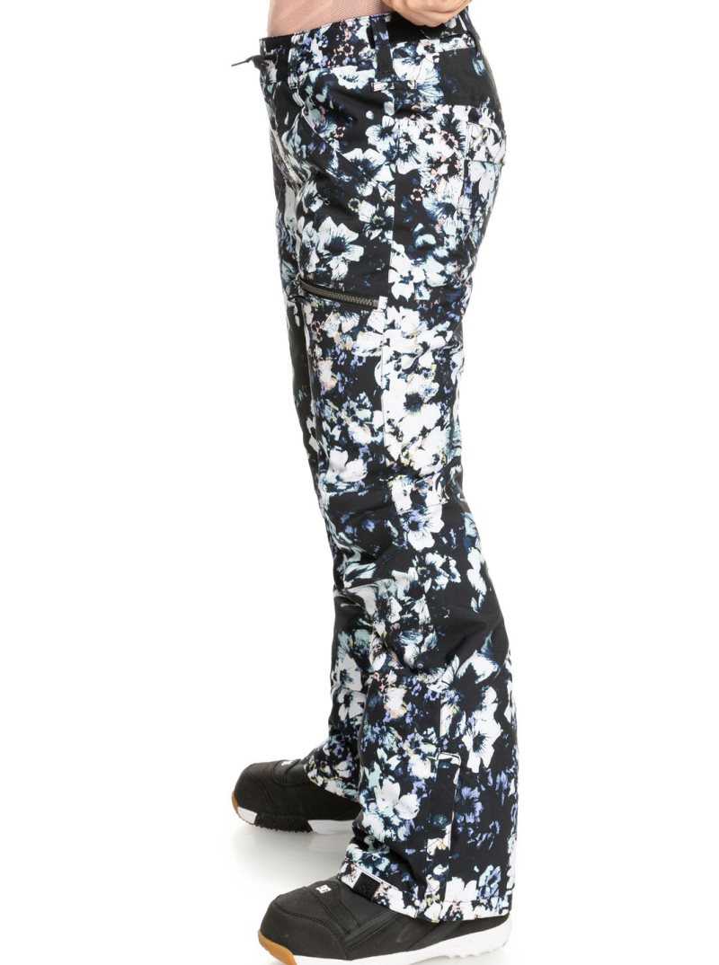 Roxy Nadia Printed Insulated Snow Pants True Black Black Flowers | RHMJK-0864