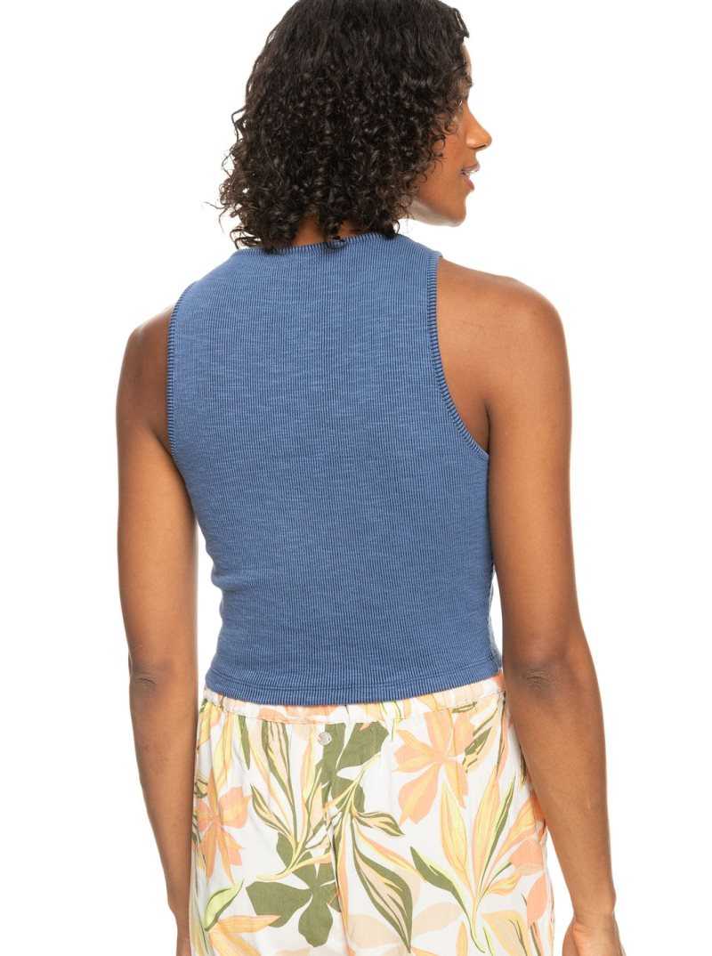 Roxy Never Ending Vacay Rib Knit Tank Top Mood Indigo | QPRSL-8736