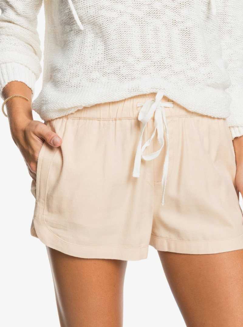 Roxy New Impossible Love Elasticized Shorts Ivory Cream | ENUGJ-1458