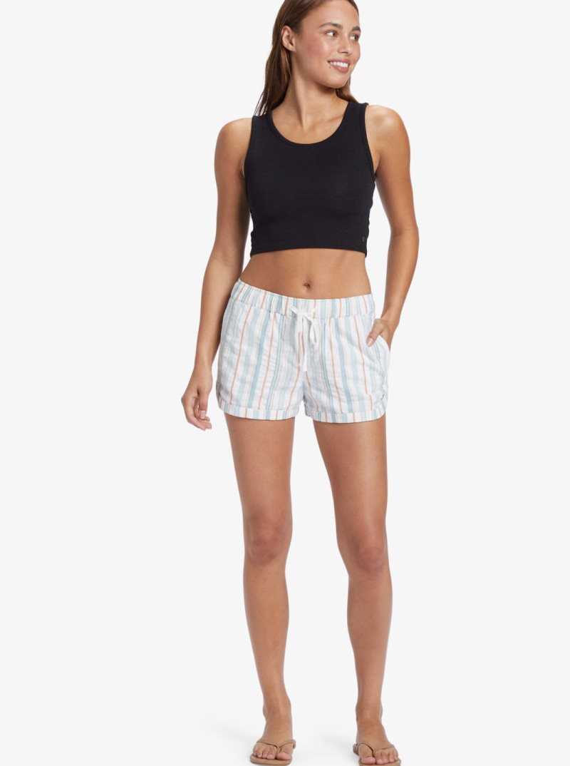 Roxy New Impossible Love Elasticized Shorts Snow White Shoreside Stripe | VDJHP-5328