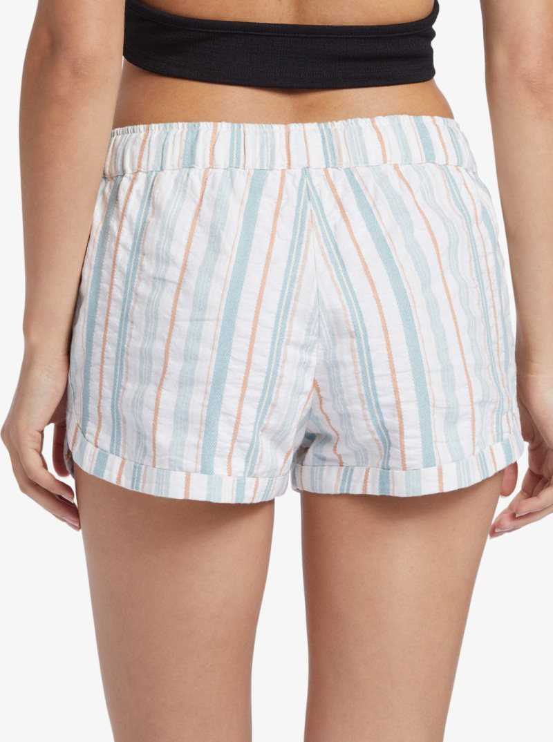 Roxy New Impossible Love Elasticized Shorts Snow White Shoreside Stripe | VDJHP-5328