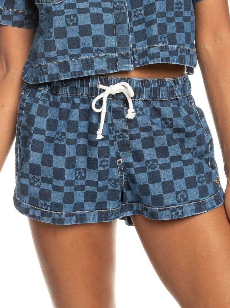 Roxy New Impossible Printed Denim Shorts Mood Indigo Sol Power | NEZXK-2419