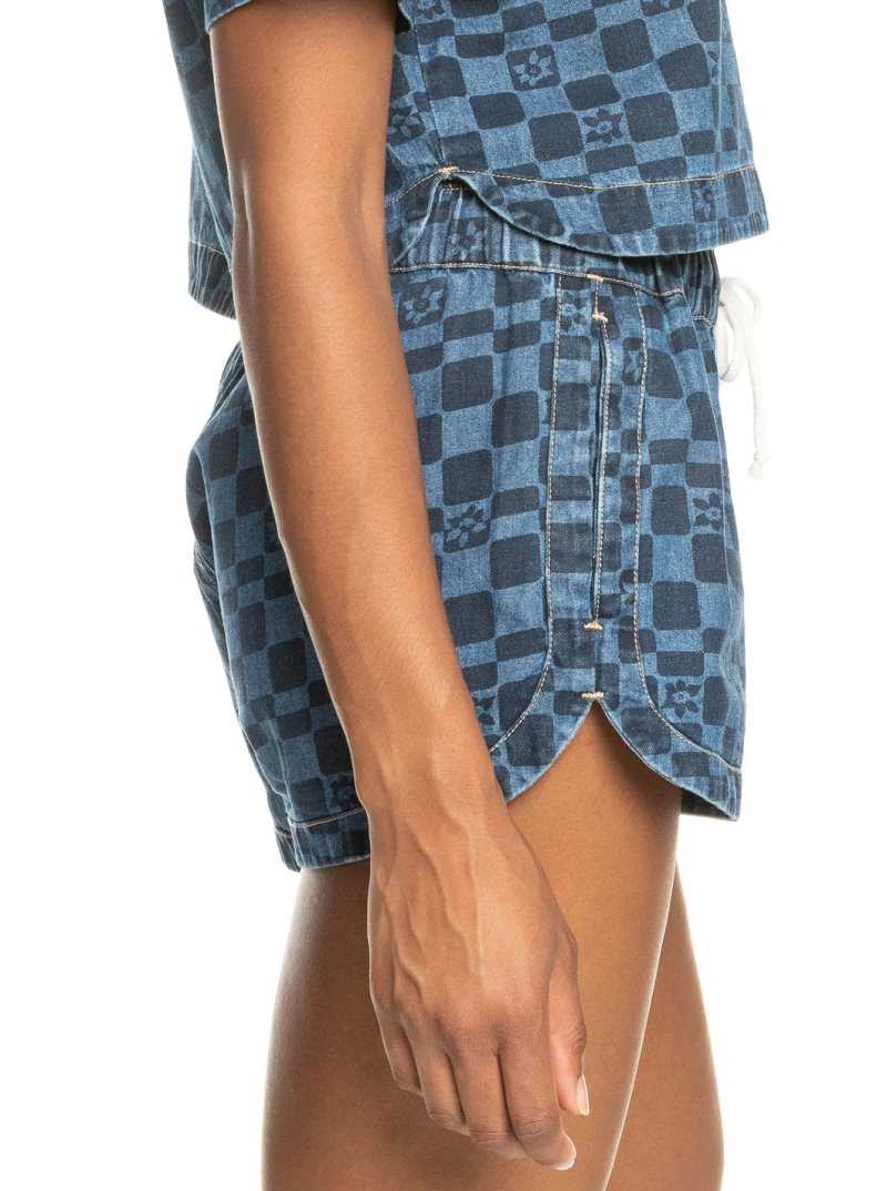 Roxy New Impossible Printed Denim Shorts Mood Indigo Sol Power | NEZXK-2419