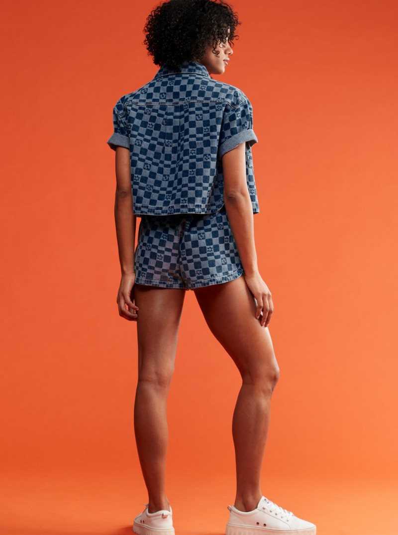 Roxy New Impossible Printed Denim Shorts Mood Indigo Sol Power | NEZXK-2419