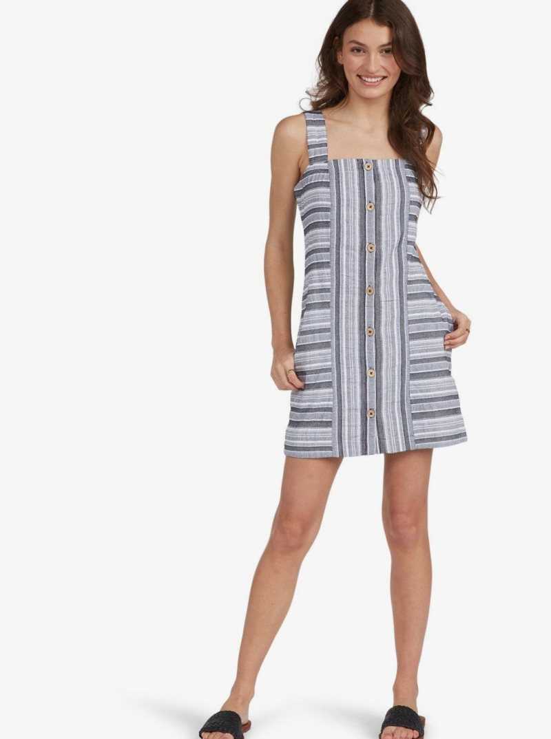 Roxy Next Door Dress Anthracite River Stripe | LVESR-4560