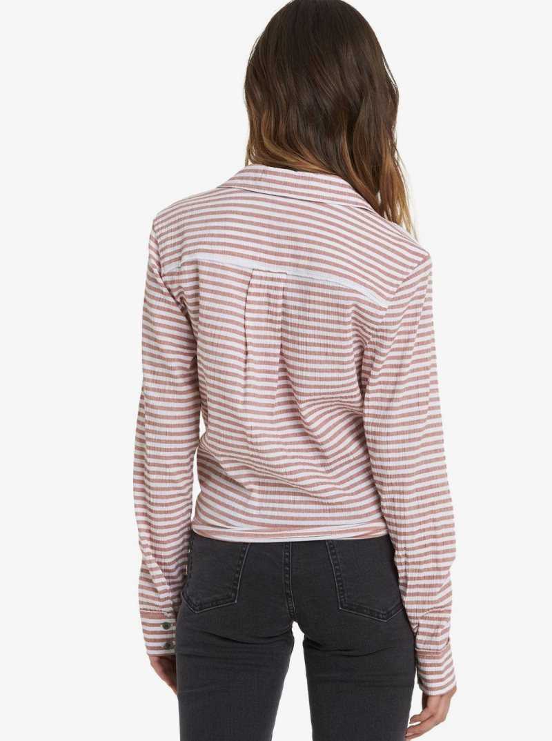 Roxy Not Now Long Sleeve Shirt Bright White Auburn Grace Stri | SXQBE-0439