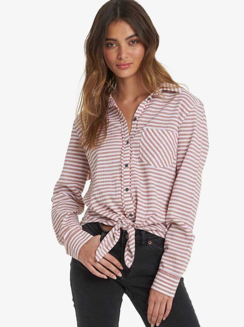 Roxy Not Now Long Sleeve Shirt Bright White Auburn Grace Stri | SXQBE-0439