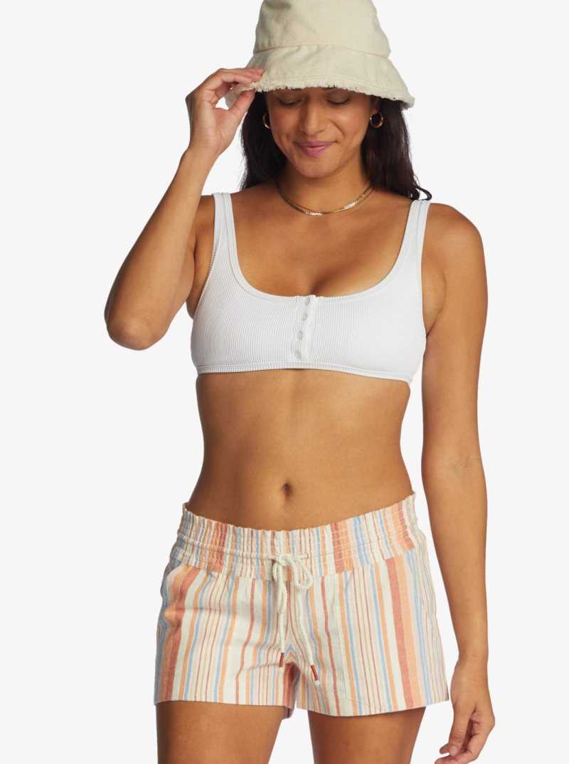 Roxy Oceanside 2 Stripe Beach Shorts Snow White Texture Stripe | IEPMF-9081