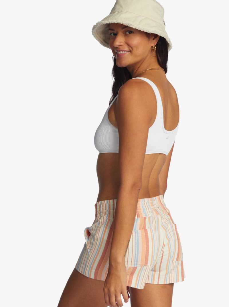 Roxy Oceanside 2 Stripe Beach Shorts Snow White Texture Stripe | IEPMF-9081