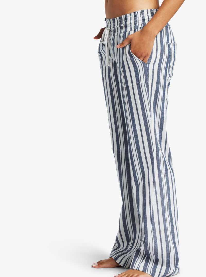 Roxy Oceanside Flared Pants Mood Indigo Paradise Stripe | IYXUK-0275