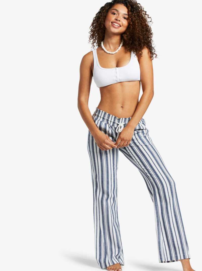 Roxy Oceanside Flared Pants Mood Indigo Paradise Stripe | IYXUK-0275