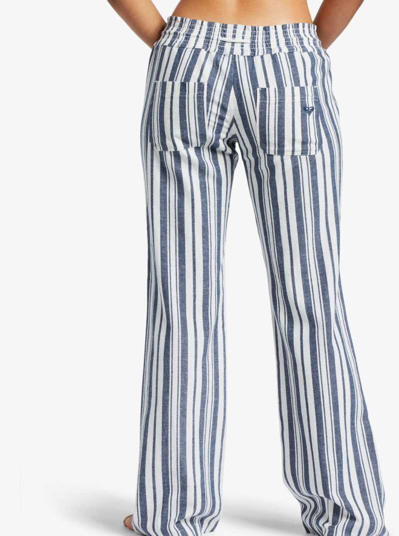 Roxy Oceanside Flared Pants Mood Indigo Paradise Stripe | IYXUK-0275