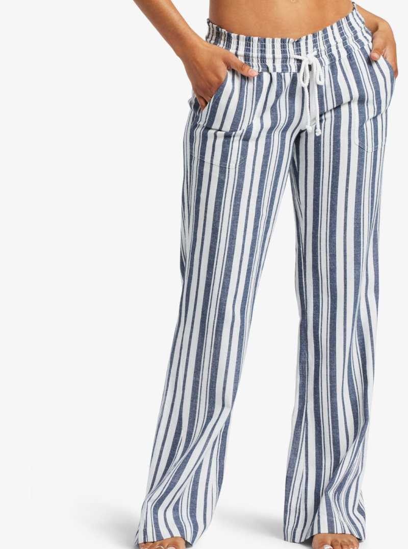 Roxy Oceanside Flared Pants Mood Indigo Paradise Stripe | IYXUK-0275