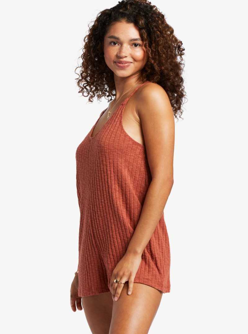 Roxy On Our Way Knit V-Neck Romper Redwood Burl | UHNJQ-1287