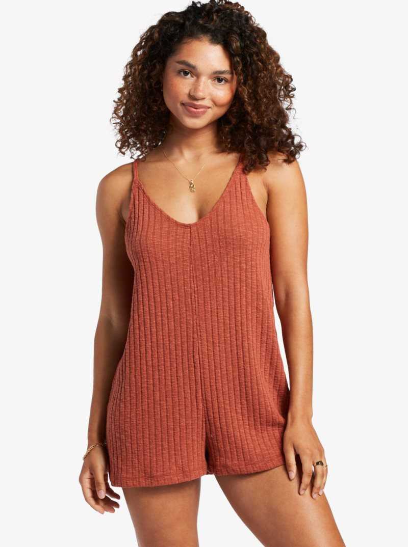 Roxy On Our Way Knit V-Neck Romper Redwood Burl | UHNJQ-1287