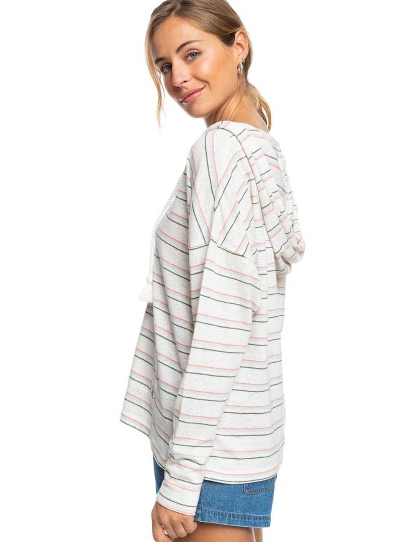 Roxy Paddle Out Stripe Hoodie Snow White Beach Bum | QSPUV-6437