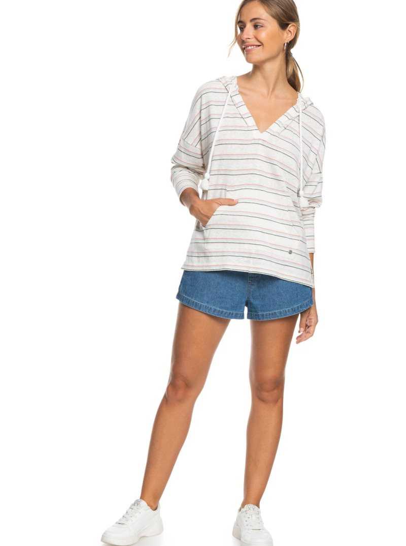 Roxy Paddle Out Stripe Hoodie Snow White Beach Bum | QSPUV-6437