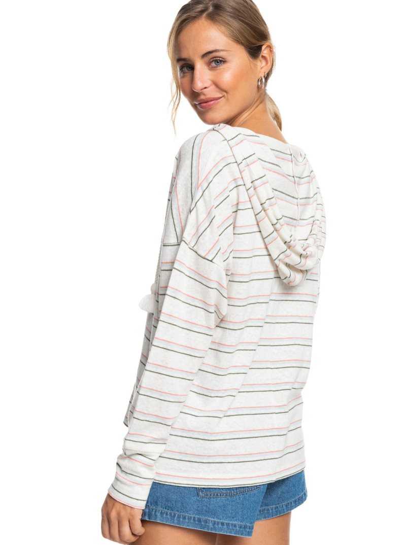 Roxy Paddle Out Stripe Hoodie Snow White Beach Bum | QSPUV-6437