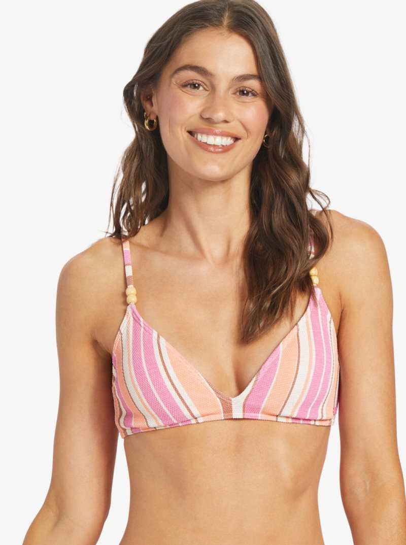 Roxy Palm Tree Dreams Triangle Bikini Top Shocking Pink Retro Stripe | RZKJX-2437