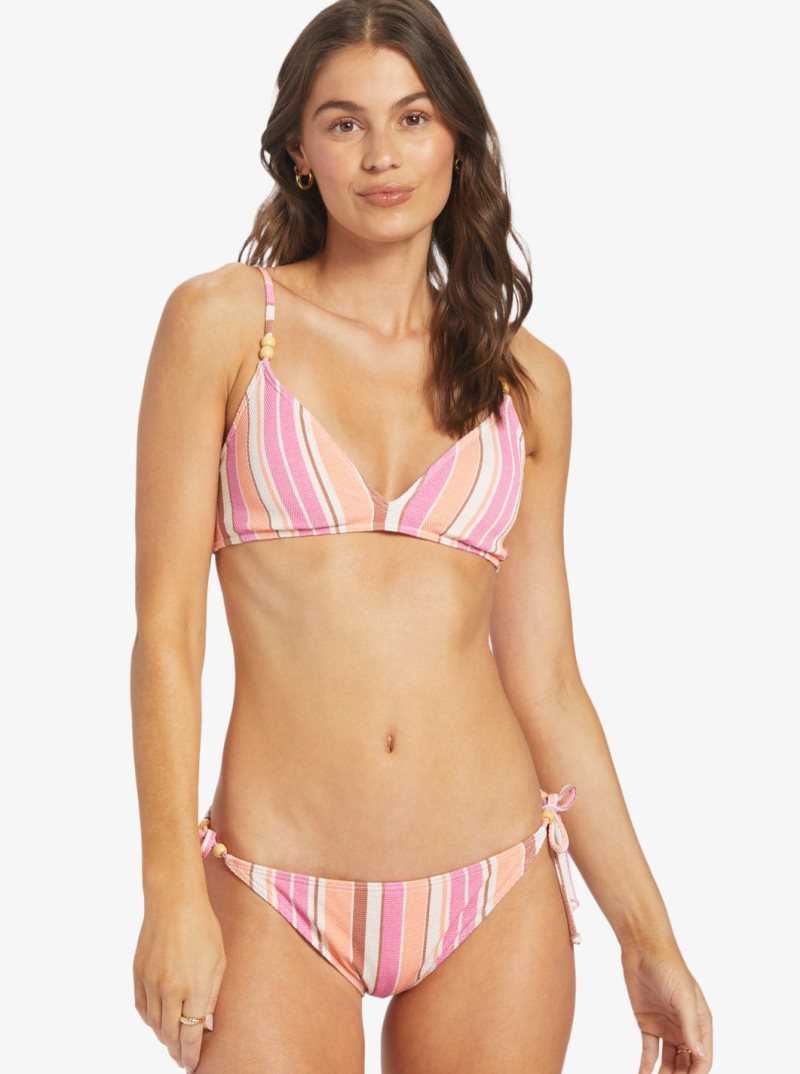 Roxy Palm Tree Dreams Triangle Bikini Top Shocking Pink Retro Stripe | RZKJX-2437