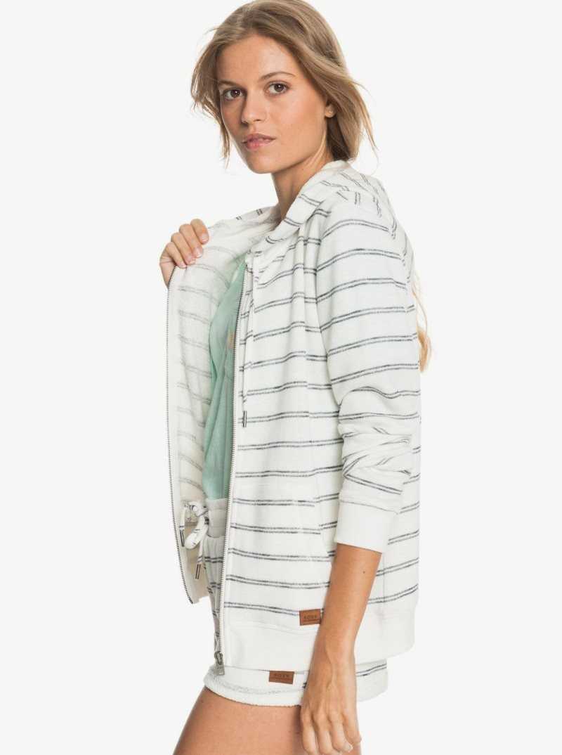 Roxy Perfect Wave Stripes Zip-Up Hoodie Snow White Horiz Will Stripes | VAFRK-4538