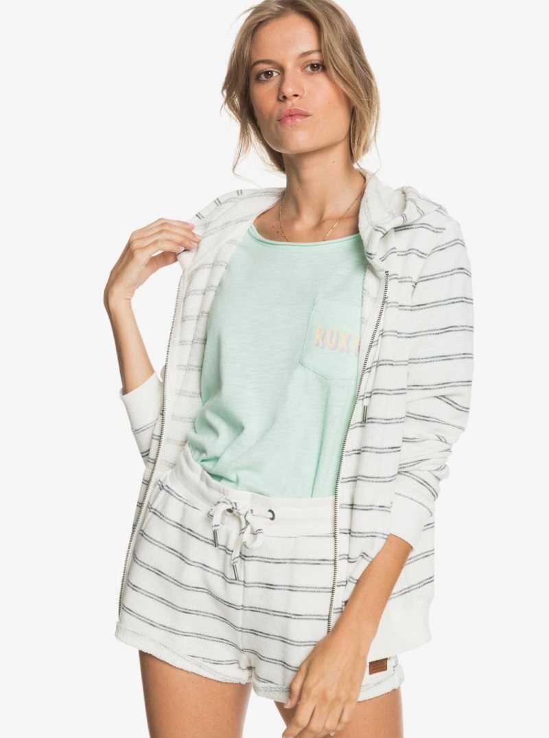 Roxy Perfect Wave Stripes Zip-Up Hoodie Snow White Horiz Will Stripes | VAFRK-4538