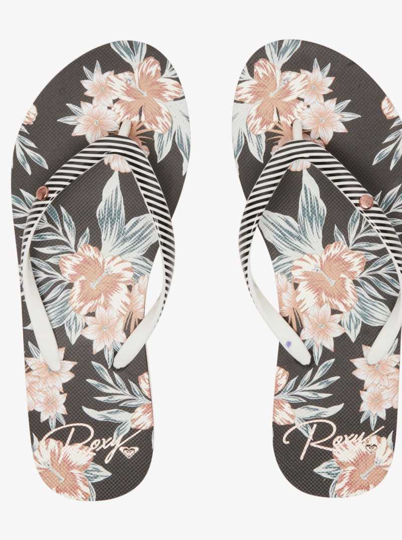 Roxy Portofino Flip-Flops White/Black/Flower | FNXLU-5917