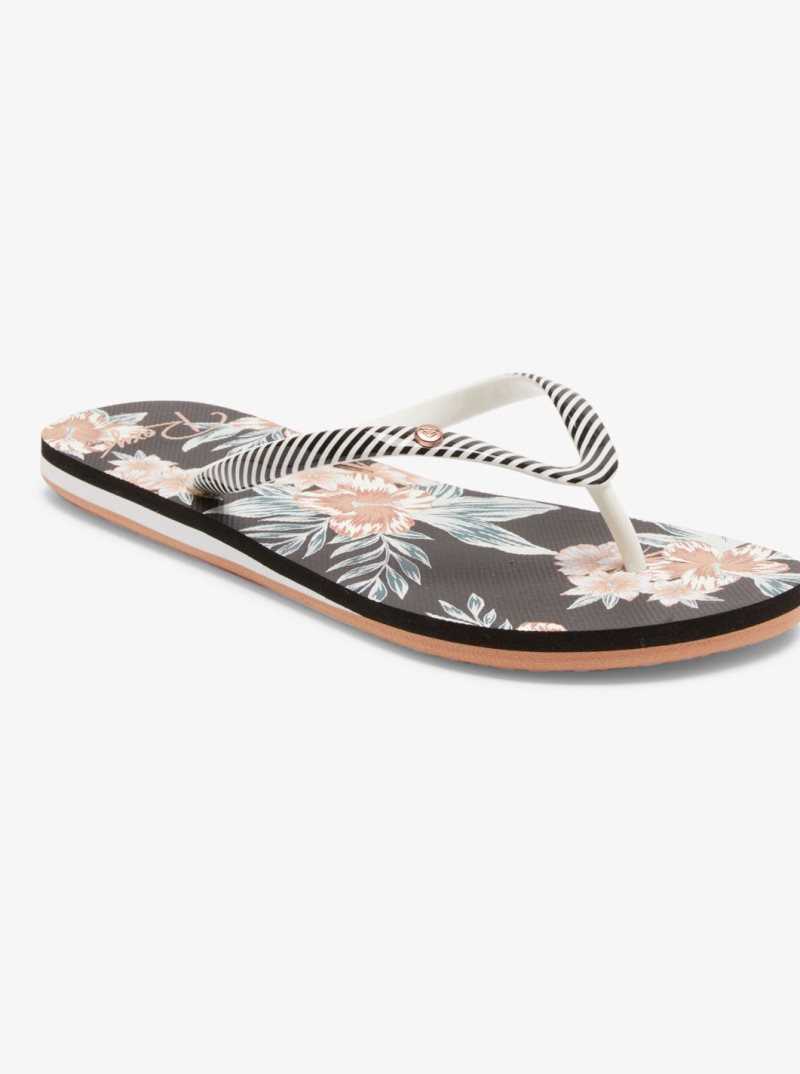 Roxy Portofino Flip-Flops White/Black/Flower | FNXLU-5917