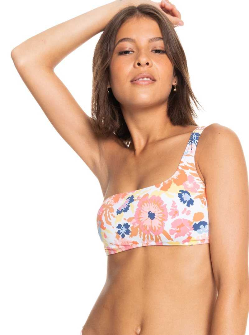 Roxy Printed Beach Classics Asymmetric Bikini Top Bright White Floral Escape S | GYNTL-6290