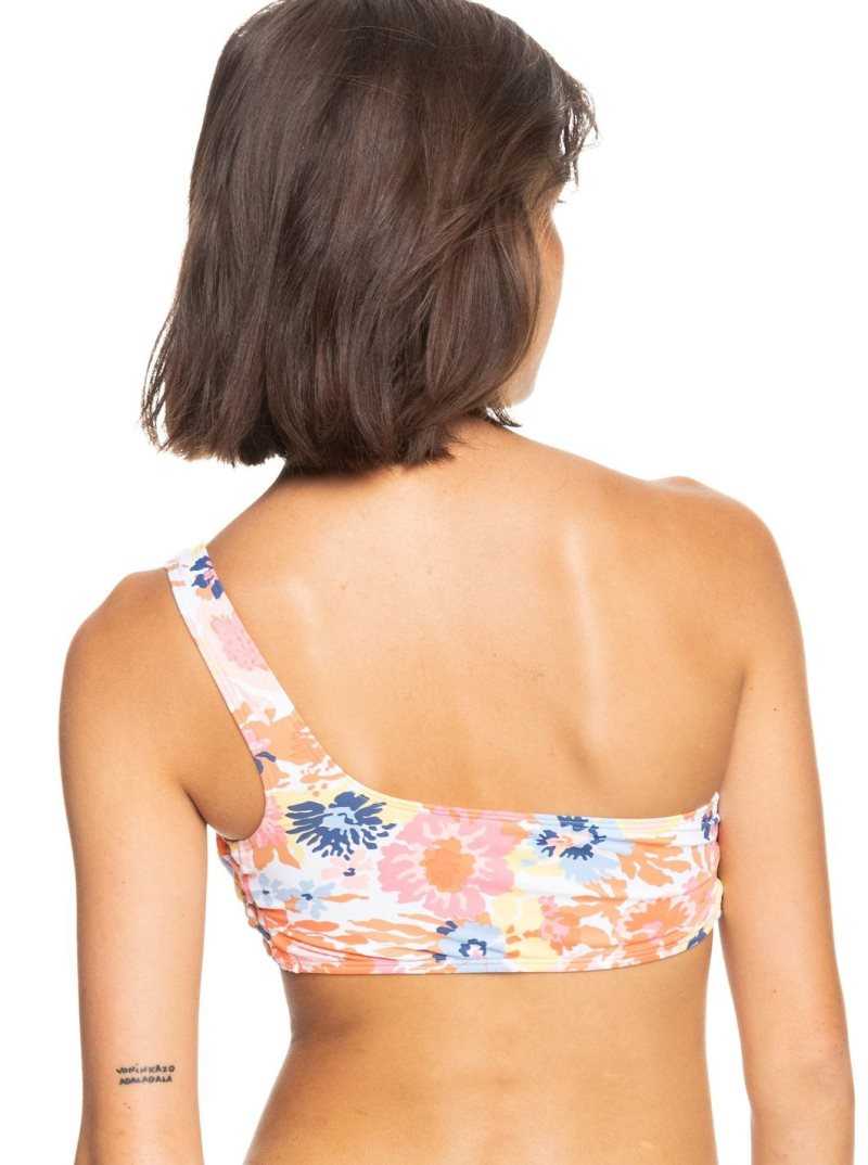 Roxy Printed Beach Classics Asymmetric Bikini Top Bright White Floral Escape S | GYNTL-6290