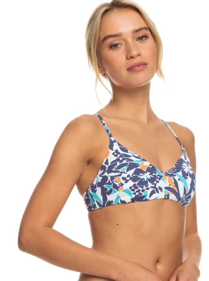 Roxy Printed Beach Classics Athletic Triangle Bikini Top Bijou Blue Tropical Daze | CIUJR-0346