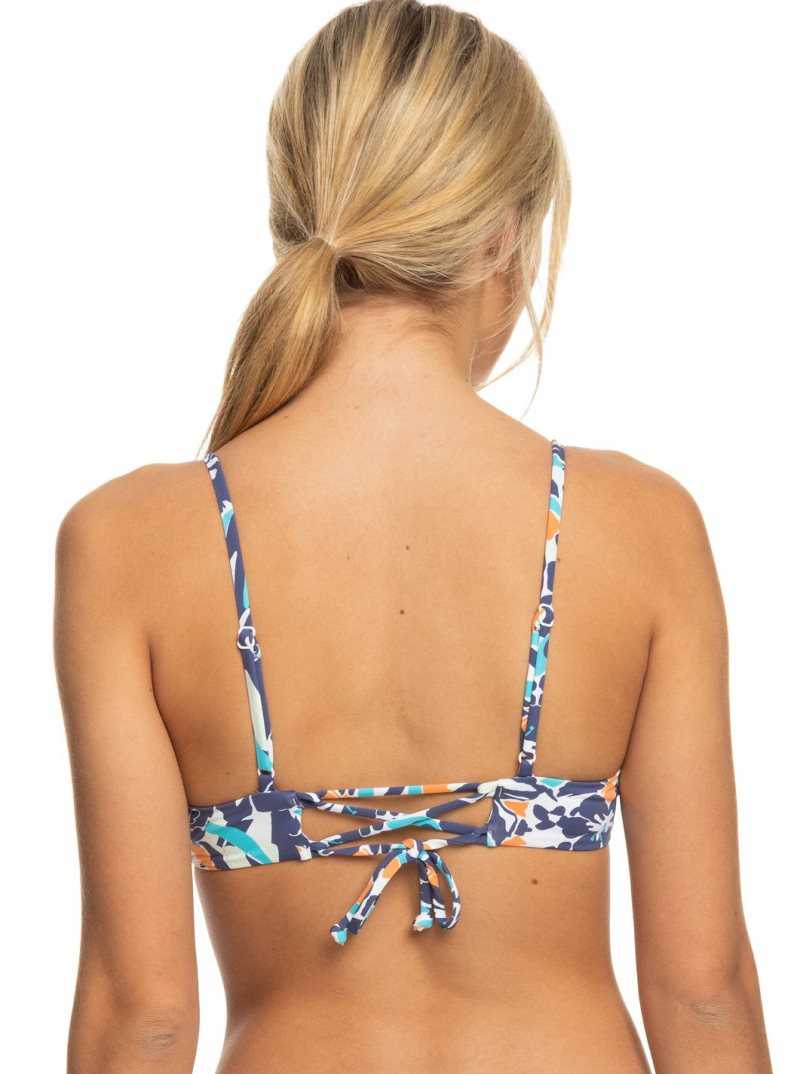 Roxy Printed Beach Classics Athletic Triangle Bikini Top Bijou Blue Tropical Daze | CIUJR-0346