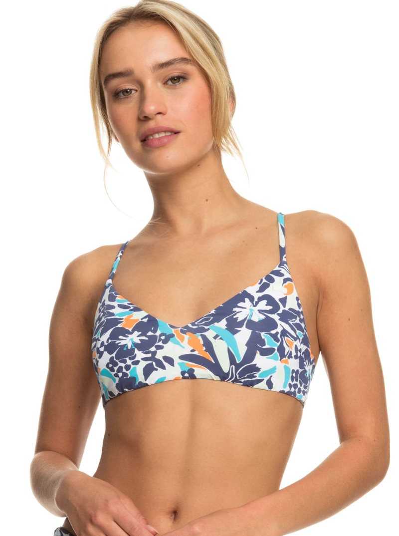 Roxy Printed Beach Classics Athletic Triangle Bikini Top Bijou Blue Tropical Daze | CIUJR-0346