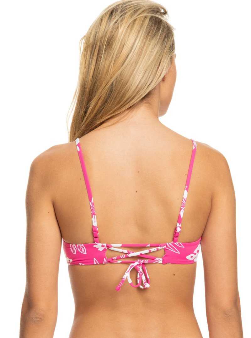 Roxy Printed Beach Classics Athletic Triangle Bikini Top Shocking Pink Hello Aloha | EVPWK-9408