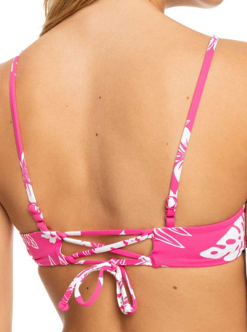 Roxy Printed Beach Classics Athletic Triangle Bikini Top Shocking Pink Hello Aloha | EVPWK-9408