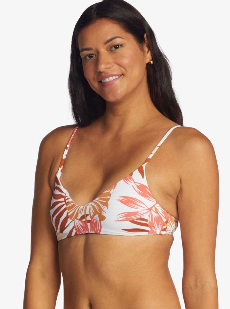 Roxy Printed Beach Classics Athletic Triangle Bikini Top Snow White Seaside Tropics | FJZQK-0527