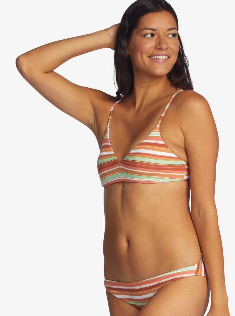 Roxy Printed Beach Classics Athletic Triangle Bikini Top Baked Clay Endless Summer Stri | GOZAH-4160